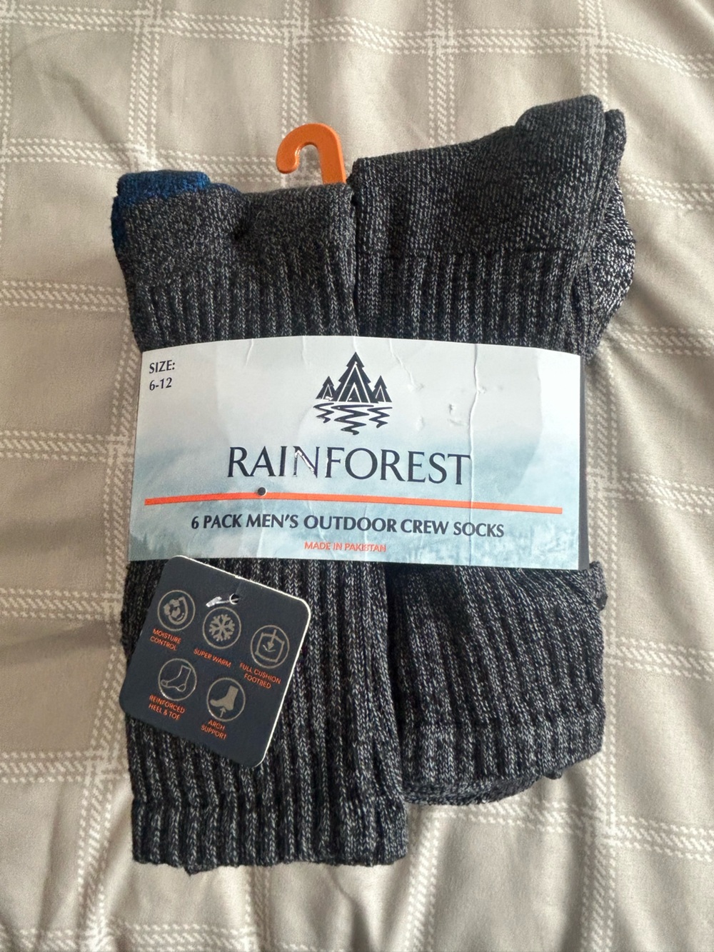 RAINFOREST Men's Outdoor Crew Socks - Charcoal Gray with Blue Accent